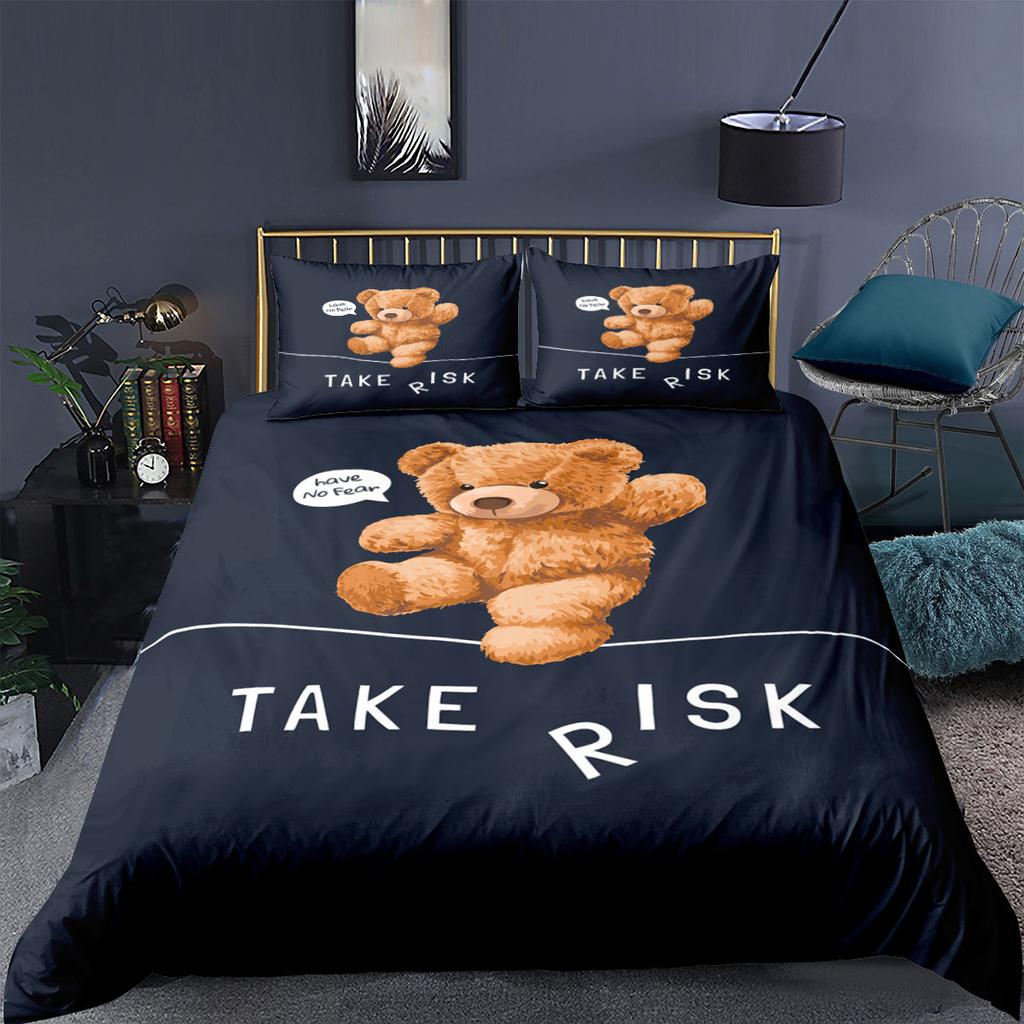 Cartoon Teddy Bear Duvet Cover 3d Printing Comforter Bedding Set For Kid Adult King Size Simple Quilt Bed Set Cute Linenin