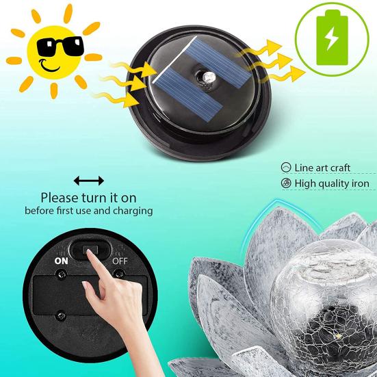 Солнечная лампа Lotus Light, автоматическое включение/выключение IP55, водонепроницаемый беспроводной дизайн, солнечная садовая лампа, украшение для лужайки, патио, улицы