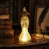 Small Desk Lamp for Dorm Skeleton Witch Resin Figurine, LED Light Up Gothic Statue, Spooky Bohemian Style Home Accents Dark Fantasy Ornament