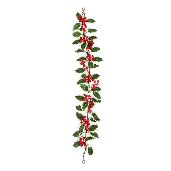 3.2FT Red Berry Christmas Garland with Green Leaves Artificial Christmas Garland Fireplace Table Centerpiece for Winter Holiday Decor