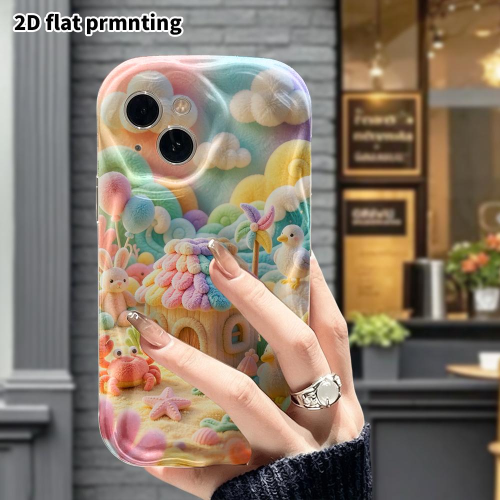 Phone case: 2D flat, suitable for iPhone 18, 17, 16, 15, 14, 13, 12 Pro protective cases, plush seaside cabin, perfect Christmas and Halloween holiday