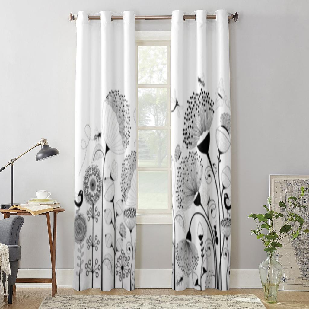 Современные оконные шторы с черно-белыми цветами, роскошные модные шторы для гостиной, спальни, кухни, шторы