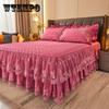 Luxury Crystal Velvet Bedding Cover Quilted Lace Fitted Bed Sheet 3 Side Coverage Drop Dust Ruffle Bed Skirt Including Pillowcase