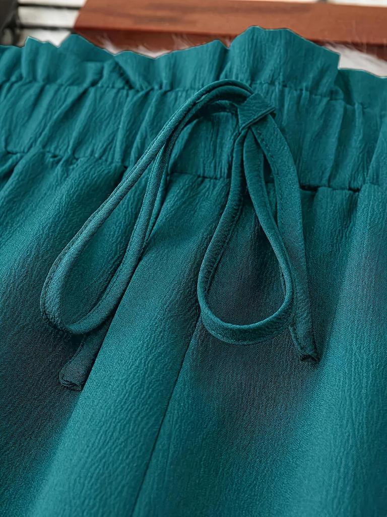 2025 Евро-Американские Повседневные Летние Брюки Прямого Кроя: Однотонный, Большой размер, Свободный дизайн с широкими штанинами