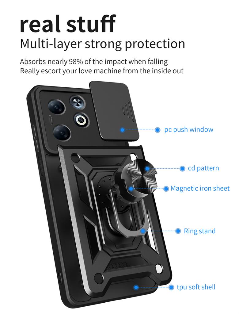 Для Infinix Smart 8 Pro 4G чехол слайдер камера бронированный телефон чехол для Infinix Smart 8 Plus автомобильный магнитный держатель подставка кольцо задняя крышка