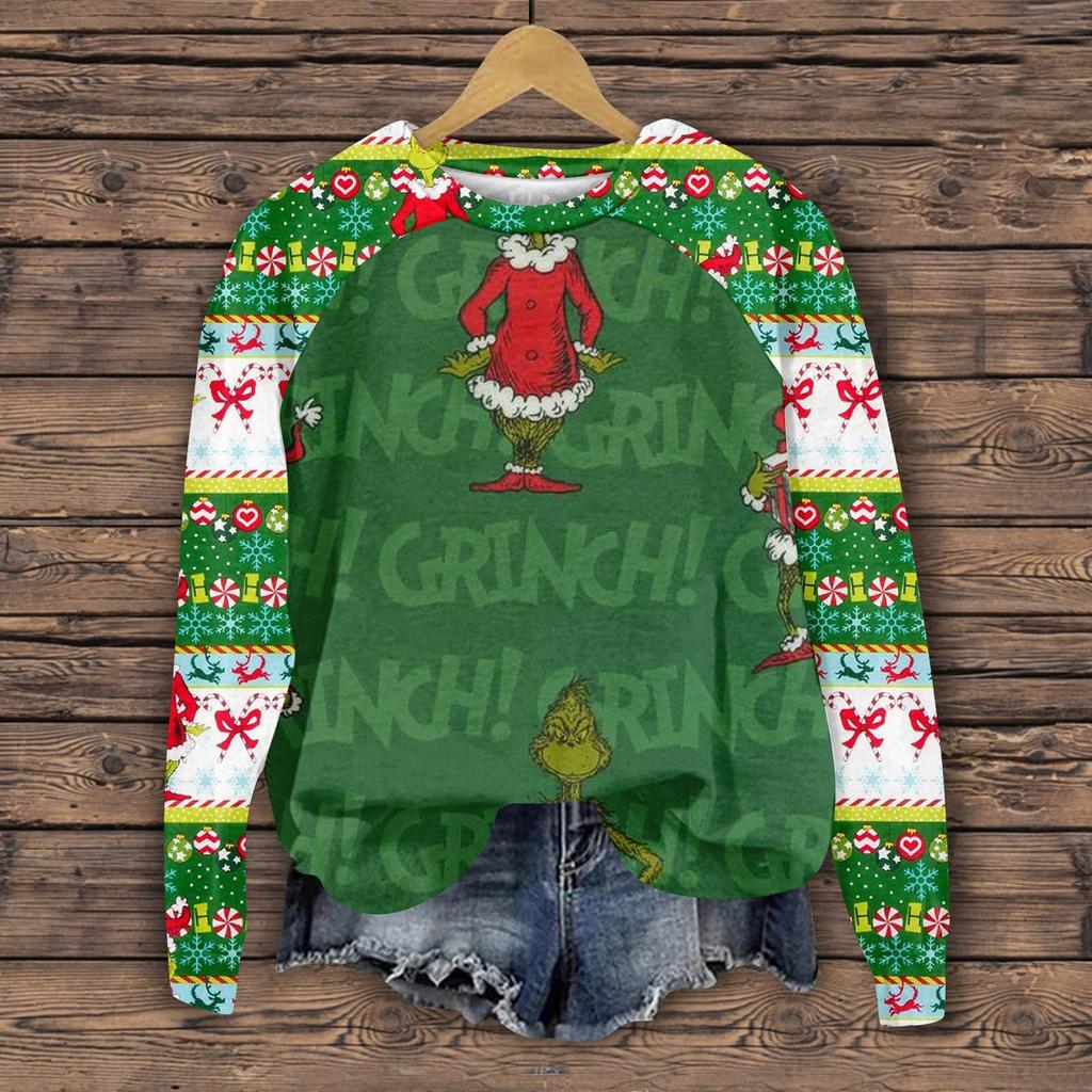 Женская мода повседневная толстовка с длинным рукавом и вставкой на плече с принтом на Хэллоуин с круглым вырезом