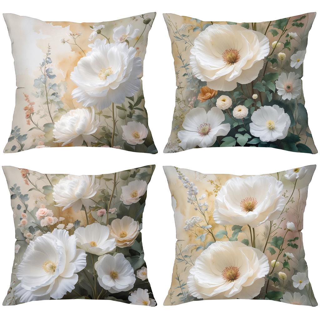 Floral Patterned Throw Pillows With White Flowers Decor Polyester pillowcase, sofa decorative cushion cov Headboard Pillow