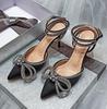 New Design Fashion Style Glitter Rhinestones Heeled Sandals Women Pumps Bowknot Crystal Satin Casual Heels Party Ladies Shoes