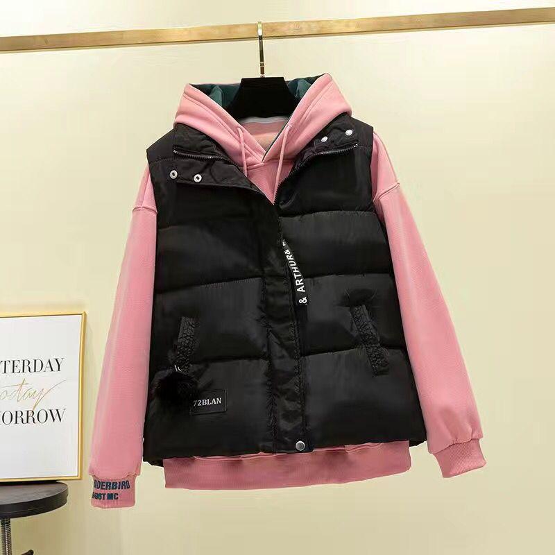 Осень и зима тонкий пуховый хлопковый жилет женский жилет без рукавов утолщенный короткий жилет куртка прямой версии с воротником-стойкой без капюшона