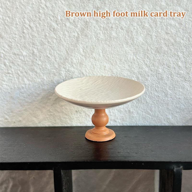 1Pcs Dollhouse Mini Meal Plate High Foot Fruit Plate Toys Miniature Pattern Tray Model DIY Accessories