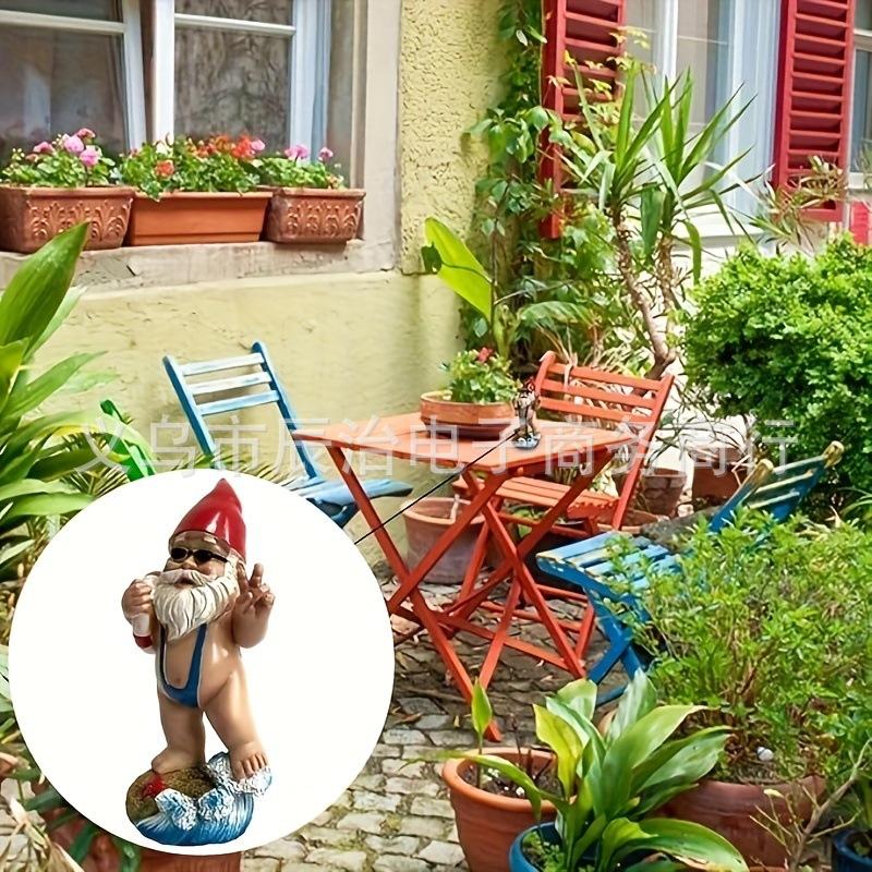 White beard swimming old man sculpture ornament outdoor courtyard garden fun gnome decorative resin crafts