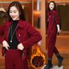 Модные осенне-зимние женские повседневные брючные костюмы, толстые вельветовые комплекты, бархатные теплые короткие куртки + брюки гаремы, двухпредметный комплект