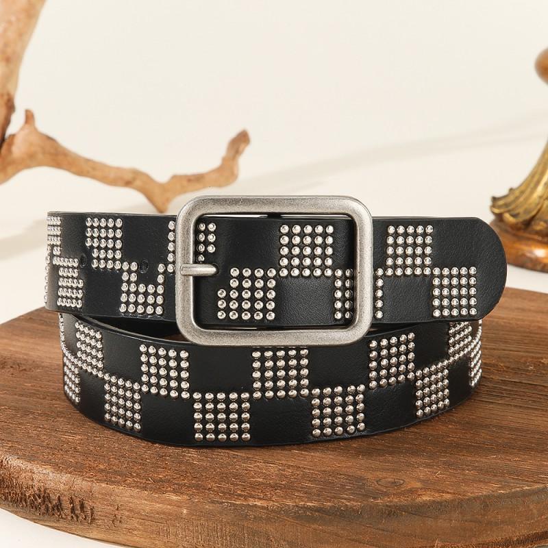 Womens Plaid Beaded Belt Trendy Casual Versatile Punk Y2K Geometric