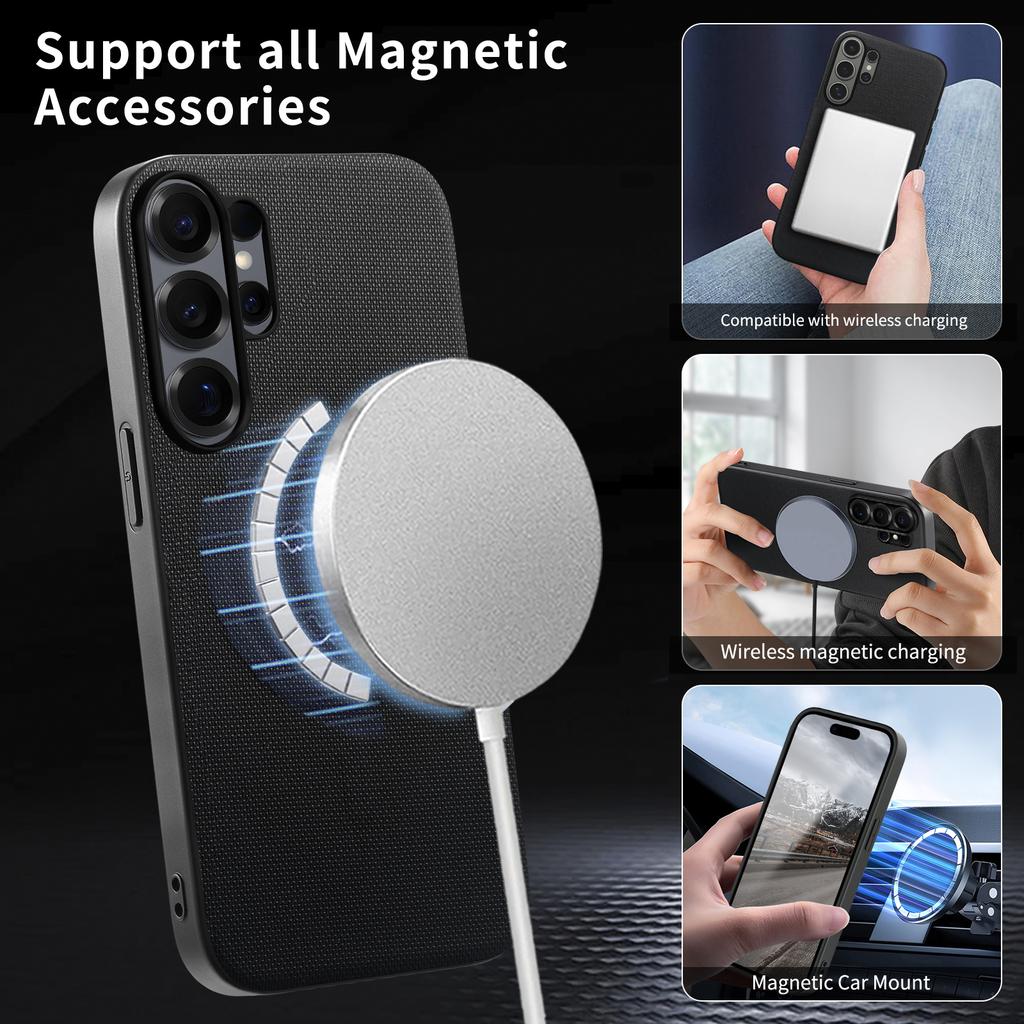 For Samsung Galaxy S26 Ultra Magnetic Case Fine Grid Texture Leather + PC + TPU Phone Cover
