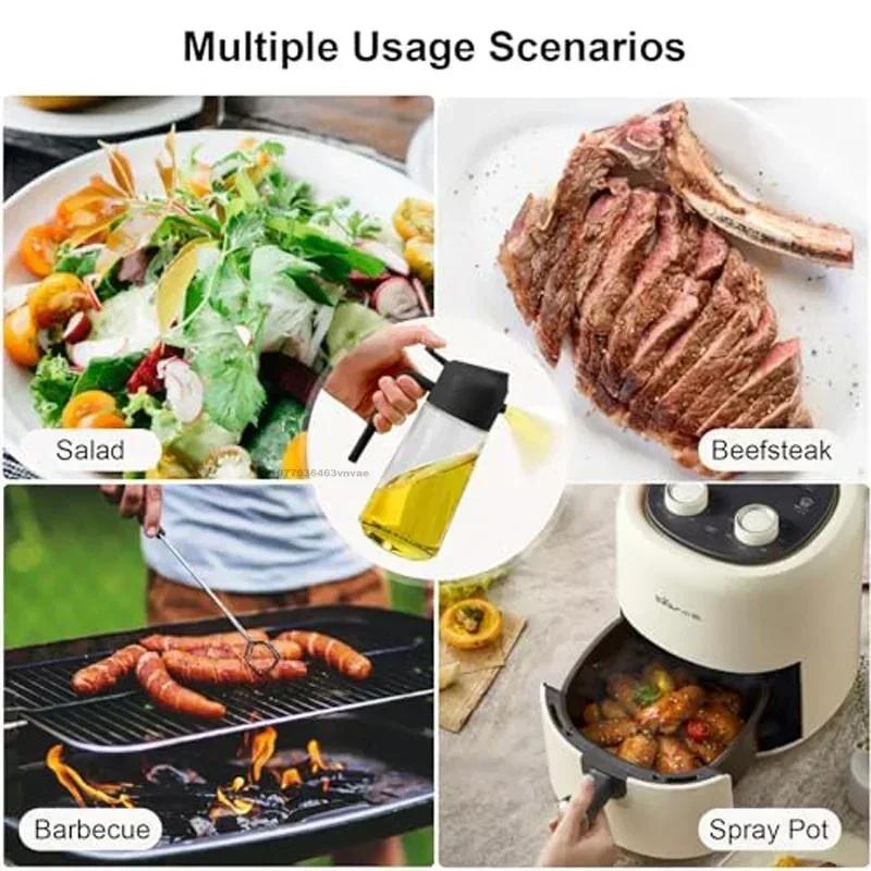 2 in1 Oil Spray Bottle Plastic Kitchen Barbecue Cooking Olive Oil Dispenser Oil Jar Baking Vinegar Soy Sauce Spray Container