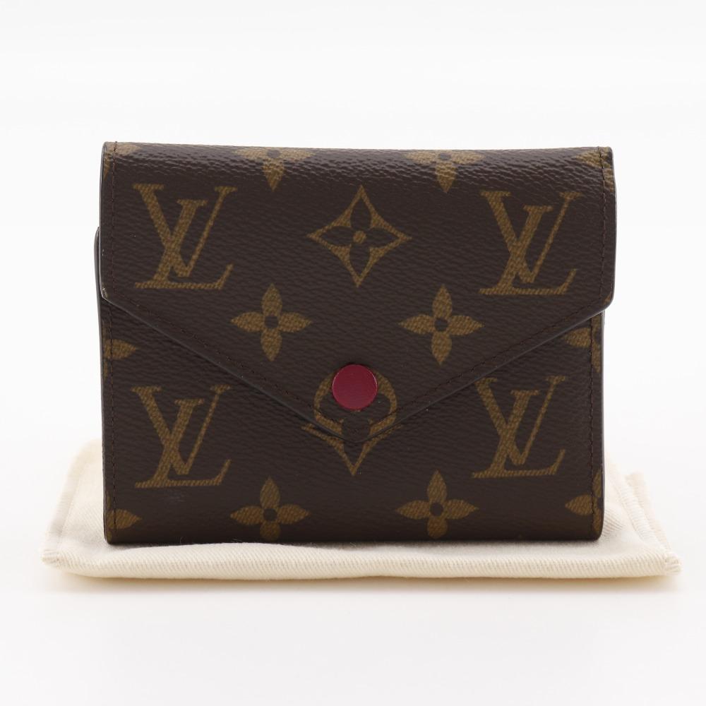 Louis Vuitton Portefeiulle Victorine Tri-fold Wallet M41938 Fuchsia Monogram Fuchsia Wine-red Monogram Canvas Women Used