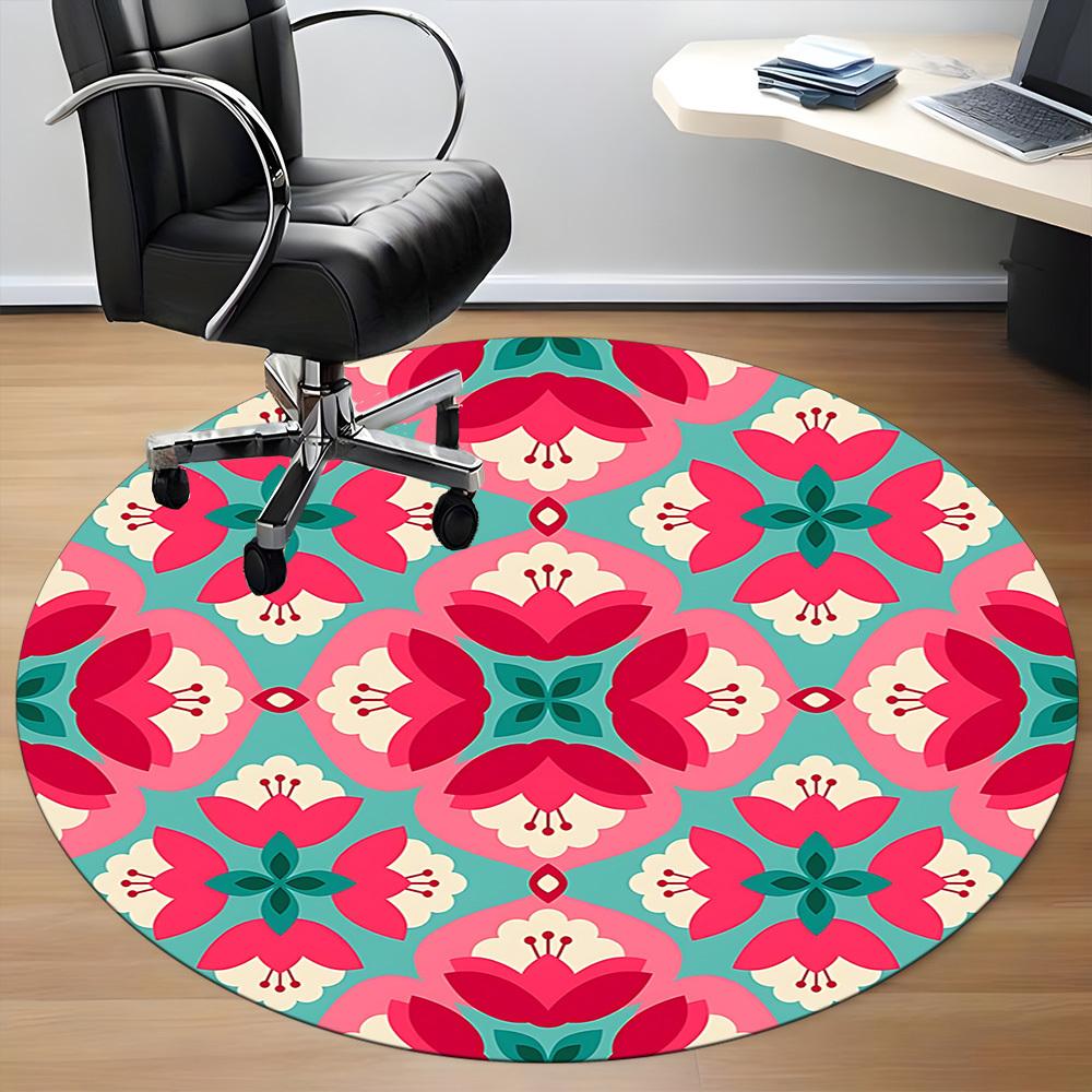 1pc Floral Pattern Office Round Rug, Carpet for Office, Gaming, Lightweight Round Floor Mat yy260208047