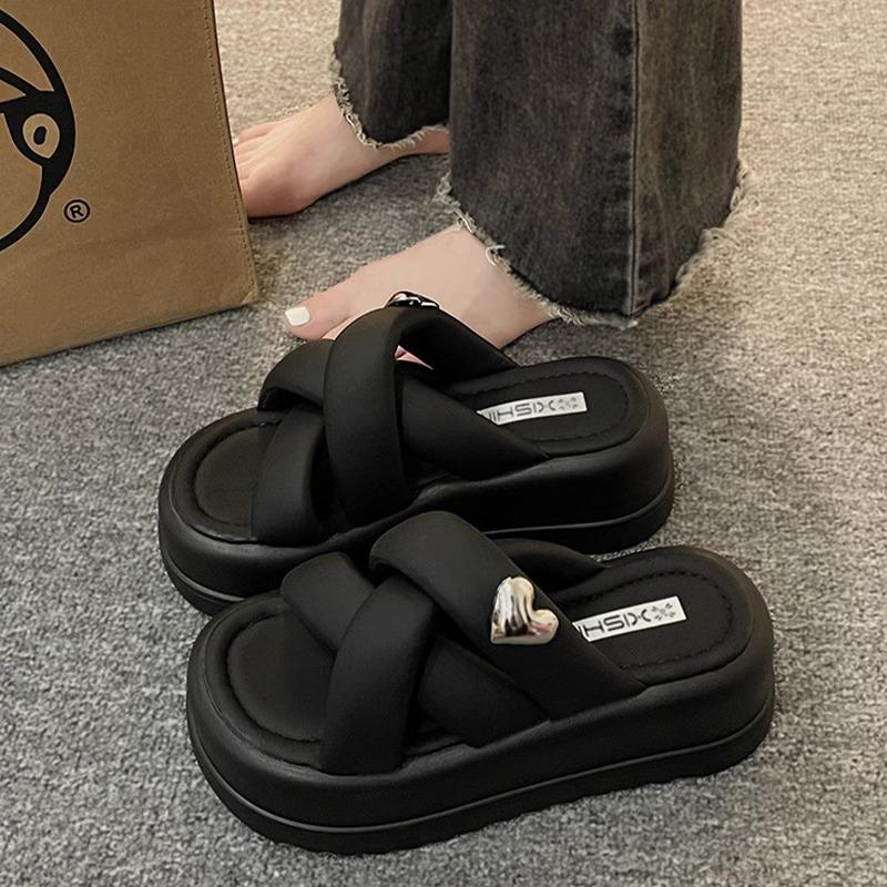 Платформенные шлепанцы для женщин на лето, ощущение ходьбы по дерьму, супер огонь, пляжные сандалии, нескользящие, для ванны, модные сандалии-маффины