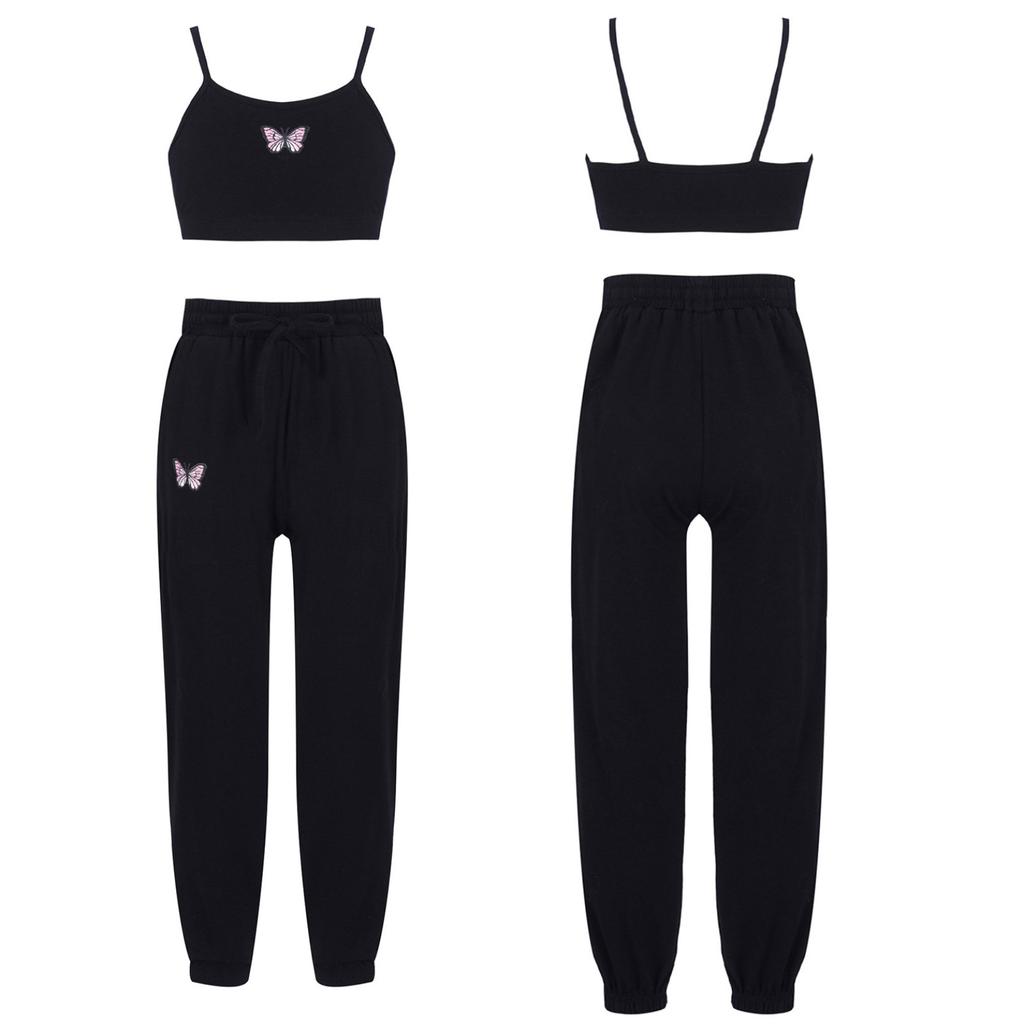 Детский комплект повседневной одежды для девочек, укороченный жилет без рукавов и штаны для тренажерного зала, бега, тренировок, танцев