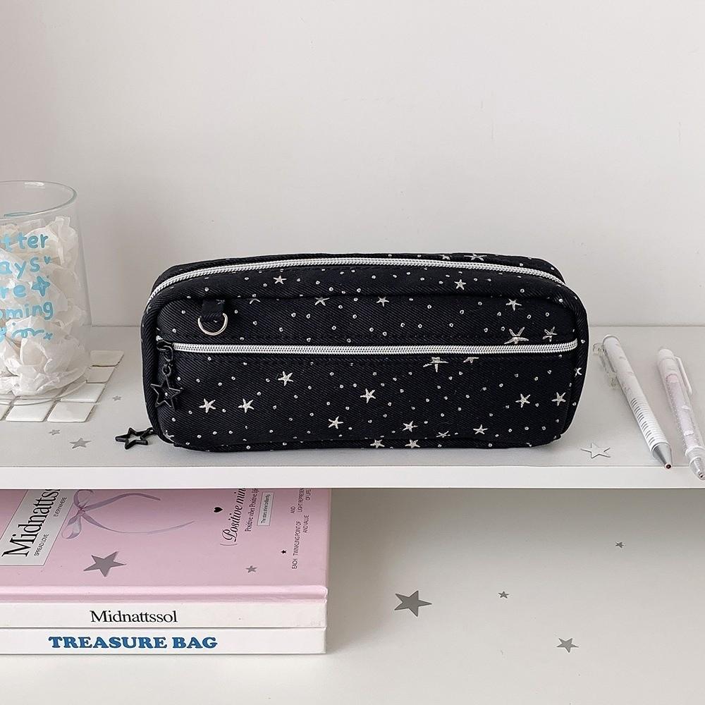 Large Capacity Pen Bag Star Print Stationery Storage Bag Portable Pencil Case