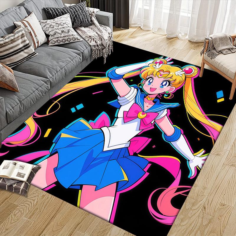 Sailor Moon3 Flannel Pattern Square Carpet,Area Rug,Carpet Rug for Living Room Bedroom Sofa Playroom Decor,Non-slip Floor Mat