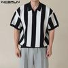 Мужская полосатая футболка с коротким рукавом и лацканами, повседневные полосатые топы