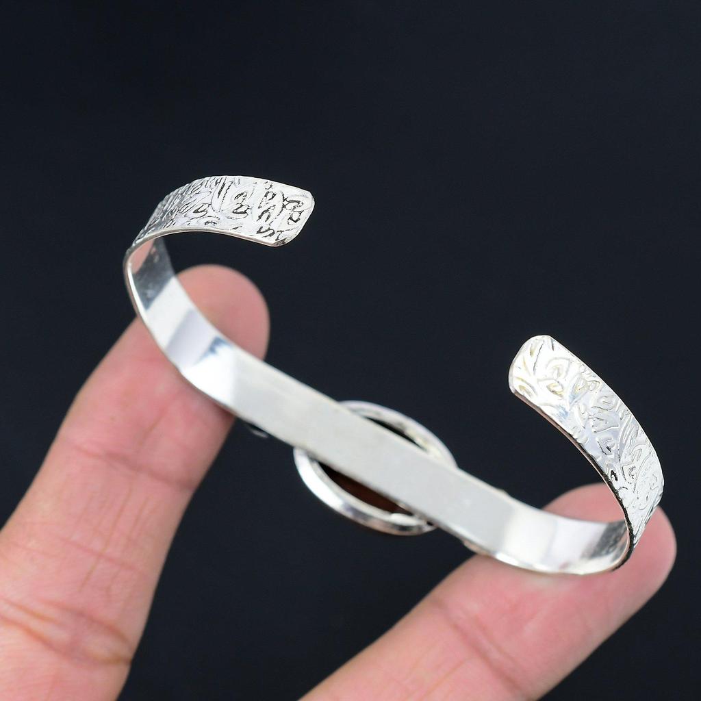 Landscape Jasper Gemstone 925 Silver Crescent Moon Anniversary Bangle Bracelet