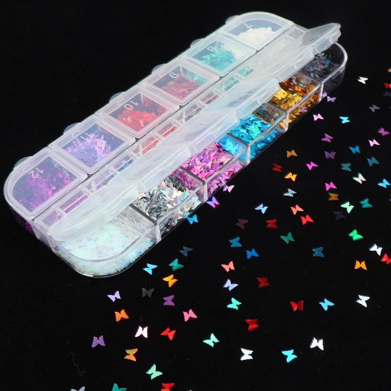 3D Butterfly Nail Glitter Flakes Holographic Iridescent Sequins 1 Set for Summer Beach Themed Nail Art Design