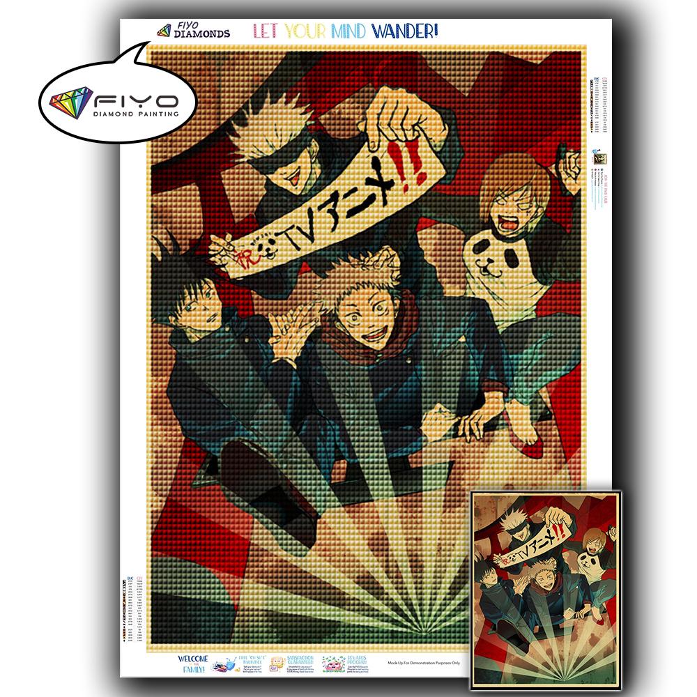 5D DIY Алмазная вышивка Аниме Дзюдзюцу Кайсен Картина Стразы Алмазная живопись Бумага Винтаж Плакат Алмазная мозаика Рукоделие Домашний декор