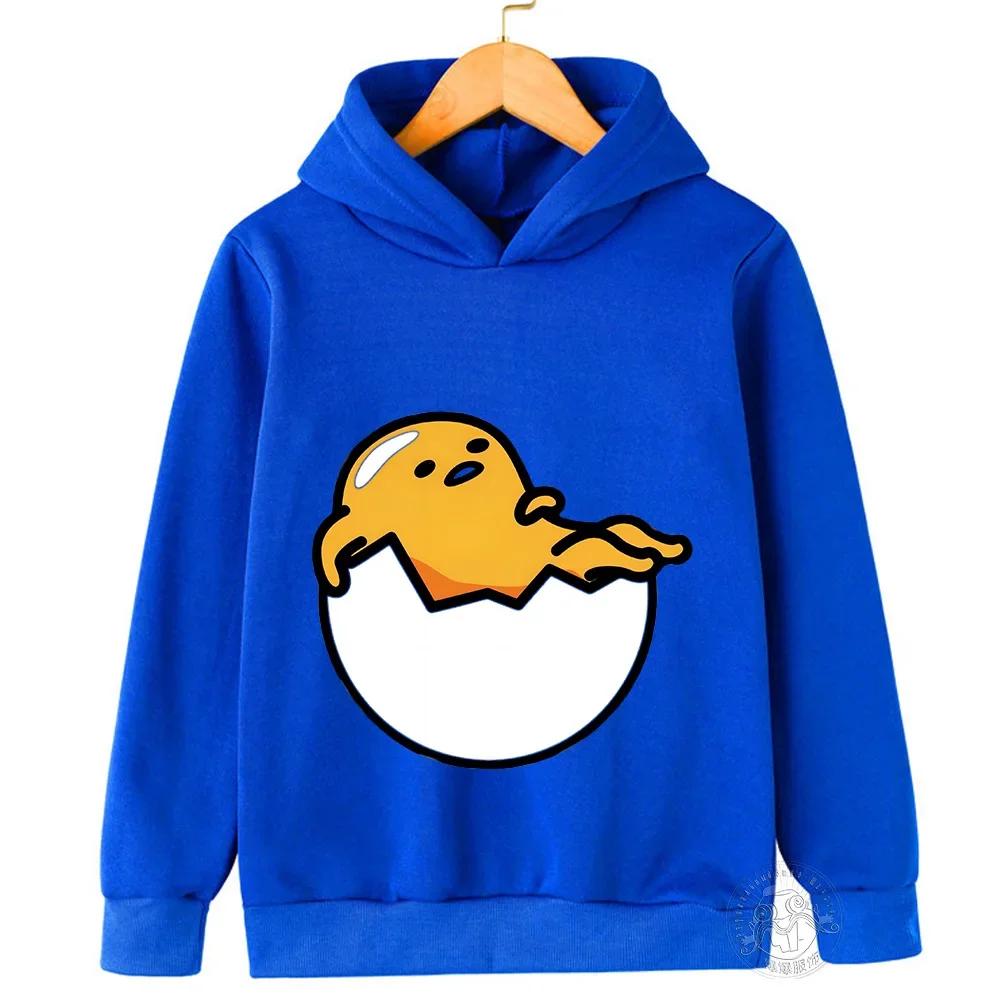 Осень Зима Мультяшные Толстовки с Принтом Персонажа Гудетама Повседневные Теплые Спортивные с Длинным Рукавом Детские для Мальчиков и Девочек Детские Унисекс Толстовки с Капюшоном