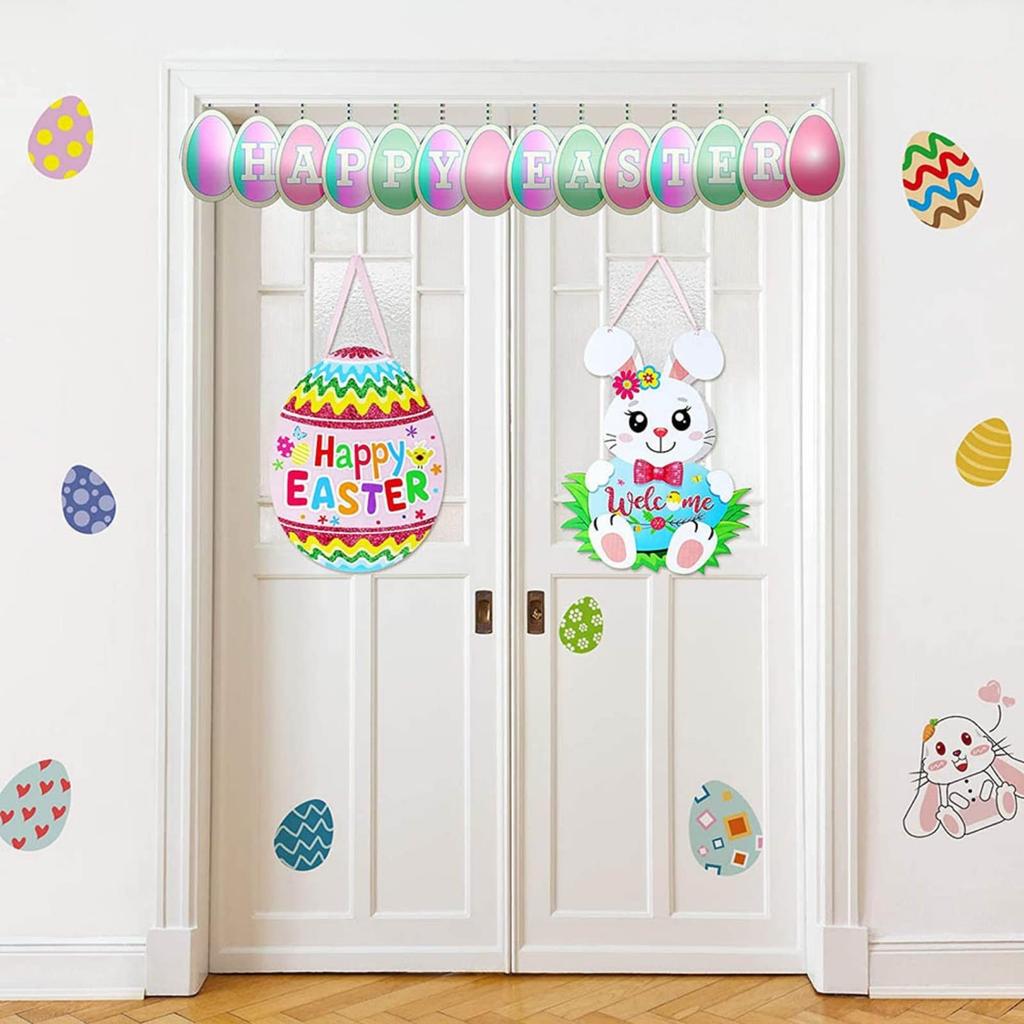 Cartoon Wooden Decoration Door Number Easter Bunny Pendant