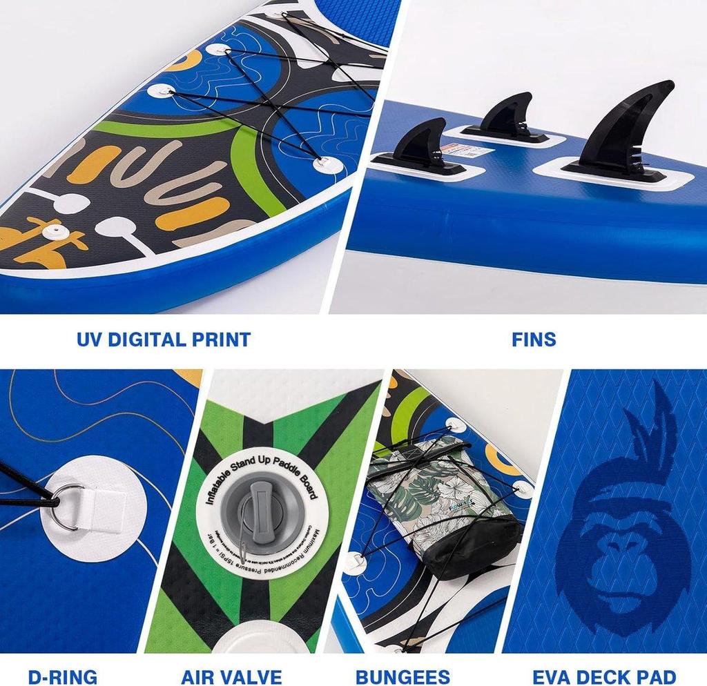 FunWater 11' SUP Touring Board Set – 10.5kg, 165kg capacity, 15cm thick – incl. paddle, pump, backpack – Blue - SUPFR02D