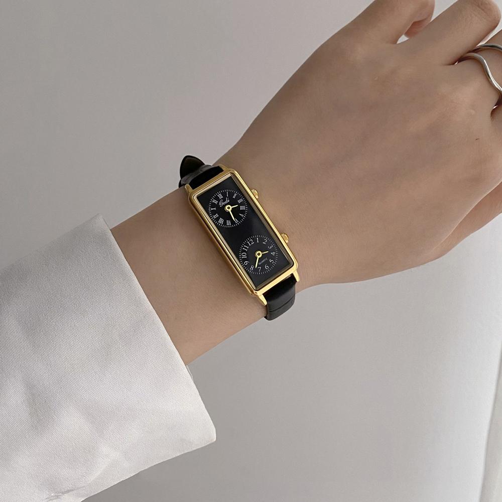 GEDI Elegant Women's Watches Creative Dual-Time Zone Business Quality Leather Strap Watch Waterproof Gift for Ladies