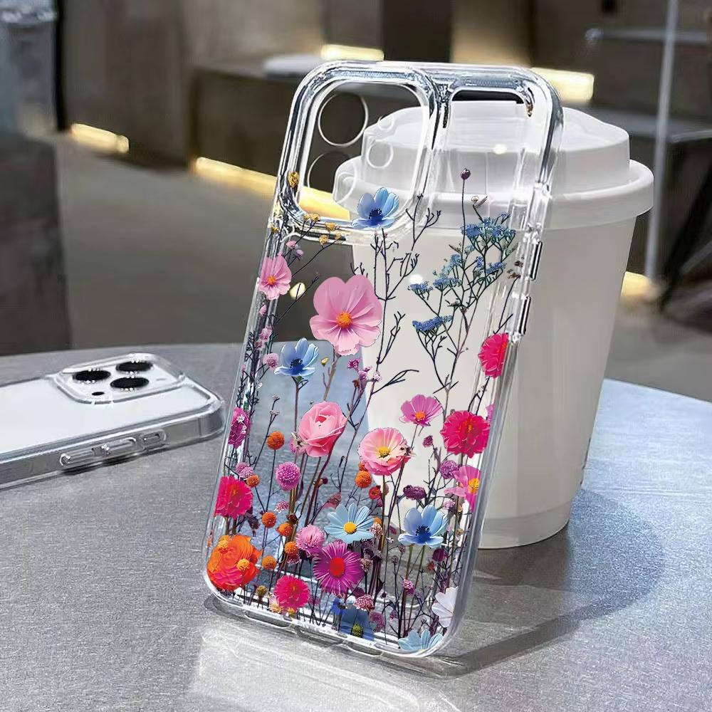 Purple Flower Pattern Phone Case For Samsung Galaxy S26 S25 Ultra S24 S23 FE S22 S21 Plus S20 A73 5G A72 A71 Clear Bumper Cover