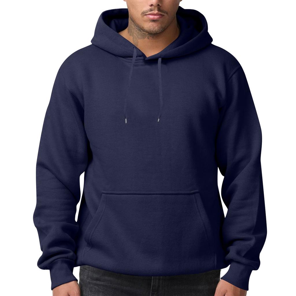 Men's Solid Color Fleece Hoodie Long Sleeve Pocket Loose Hoodie Top