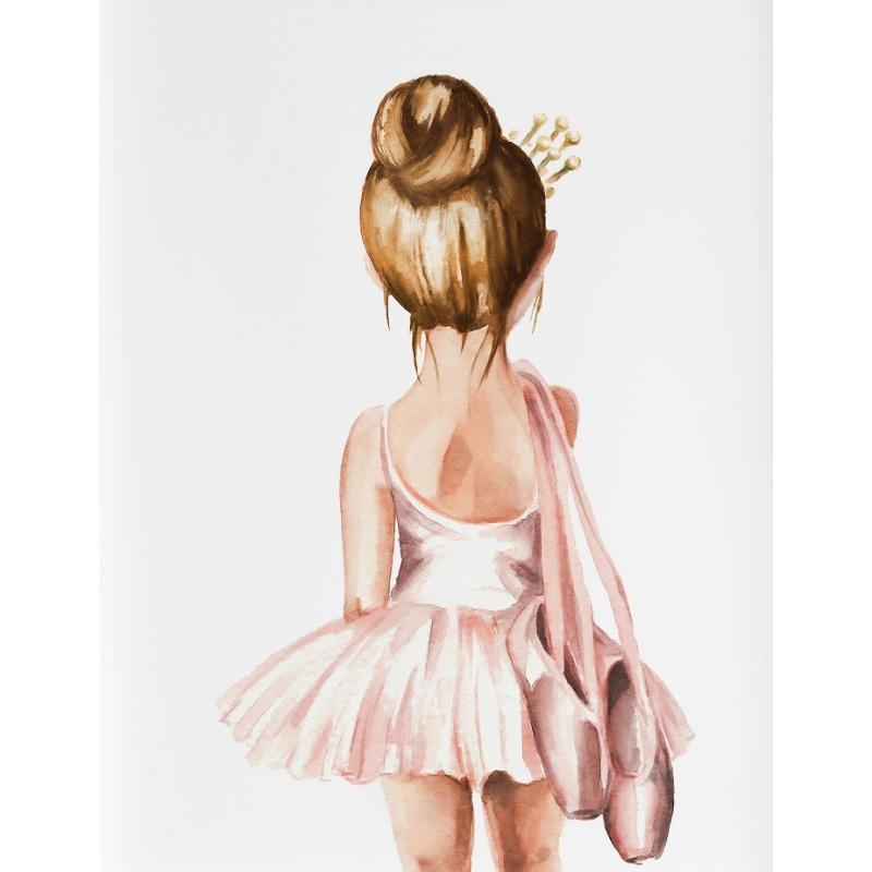 Акварельный постер «Балерина» Красивая девушка танцует балет Холст Живопись Принт Настенное искусство Картина для комнаты девочки Домашний декор Фреска