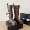 Британский стиль толстый каблук, но до колена рыцарские сапоги женские 2025 осень новые ретро универсальные тонкие милые крутые сапоги с пряжкой