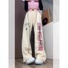 Women's Graphic Print Apricot Sweatpants Y2k Retro 2000s High Waist Baggy Jogger Trousers Harajuku Streetwear Wide Pants Clothes