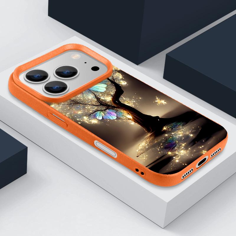 Для iPhone 17 Pro Max Чехол Роскошный Сияющий Фантастическое Дерево Узор Бабочки Кожаная Текстура Силиконовая Крышка Для iPhone 16 Pro Max 15 14 13 12 11 16E Air