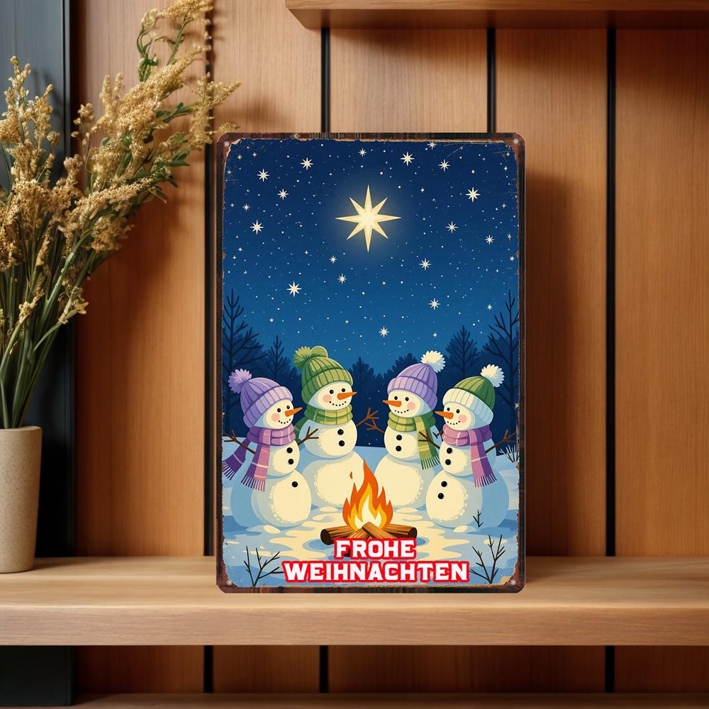 YZFQFrohe Weihnachten Metal Tin Sign Merry Christmas in German Poster Wall for Bar Home Party Holiday Decor 12X8inch ZW-71