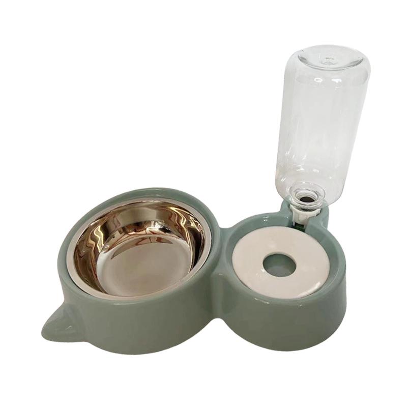 Двойная миска для кошек и собак из нержавеющей стали с защитой шеи и автоматическим диспенсером для воды