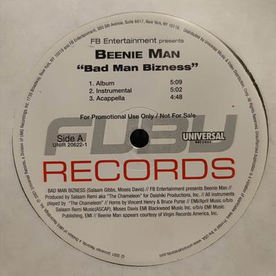 12-дюймовая пластинка BEENIE MAN  INDIA.ARIE F SUPER CA  Bad Man Bizness  Video Remix UNIR20622 Universal Recor 2001 США Регги Ска Даб Б/у