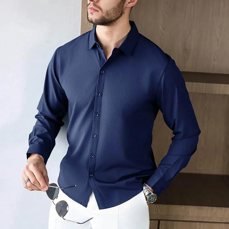 Новая мужская рубашка business casual с длинным рукавом, однотонная, устойчивая к складкам, не мнется, удобная, для любого сезона, универсальный топ
