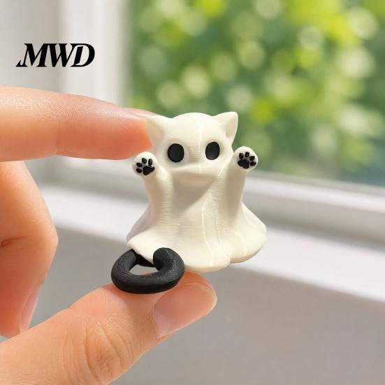 Cute Paw Print Figurine 2 Pcs Halloween Ghost Statue, Cat Figurine, Cartoon Lightweight Decorative Mini Spooky Kitten Ornament for Home Office