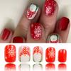 Christmas Press On Nails Short Square False Nails White Snowflake Full Cover Stick on Nails Santa Claus Artificial Nails