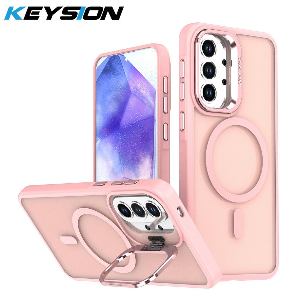 KEYSION Lens Stand Magnetic Phone Case for MagSafe for Samsung A52 5G Matte Translucent Shockproof Back Cover for Galaxy A52S 5G