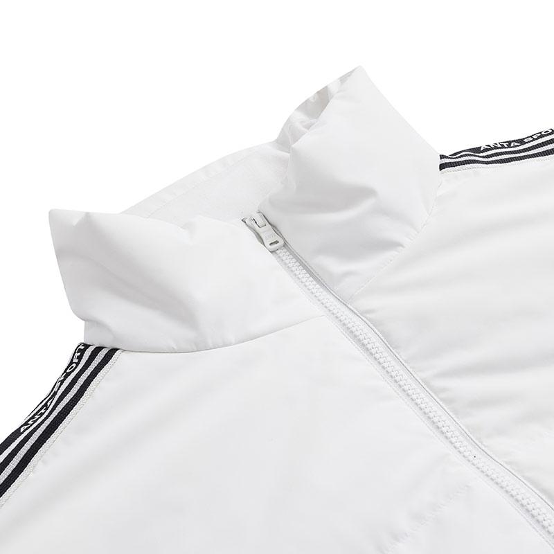 Anta Полосатый повседневный воротник-стойка короткая теплая куртка-пуховик унисекс верхняя одежда светло-серый белый 972348902-1