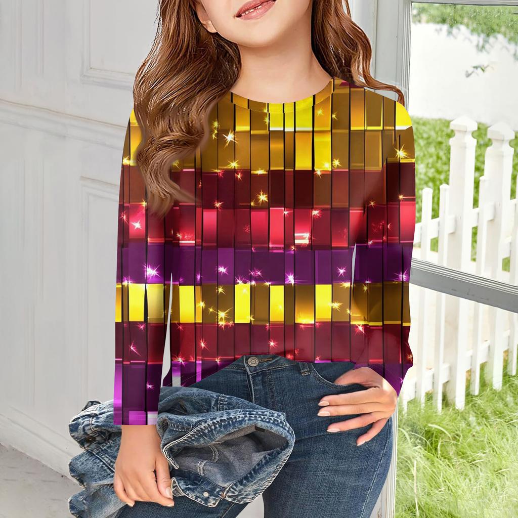 Футболки с длинным рукавом для девочек, детские осенние топы, с круглым вырезом, с принтом, базовые футболки