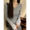 Свитер с U-образным вырезом и длинным рукавом в корейском стиле - Женский осенне-зимний облегающий и подчеркивающий фигуру вязаный топ