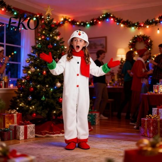 Thick Plush Lounge Suit Kids Christmas Snowman Onesie Unisex Cosplay Costume Winter One-Piece Pajamas with Gloves And Scarf for Boys Girls Holiday